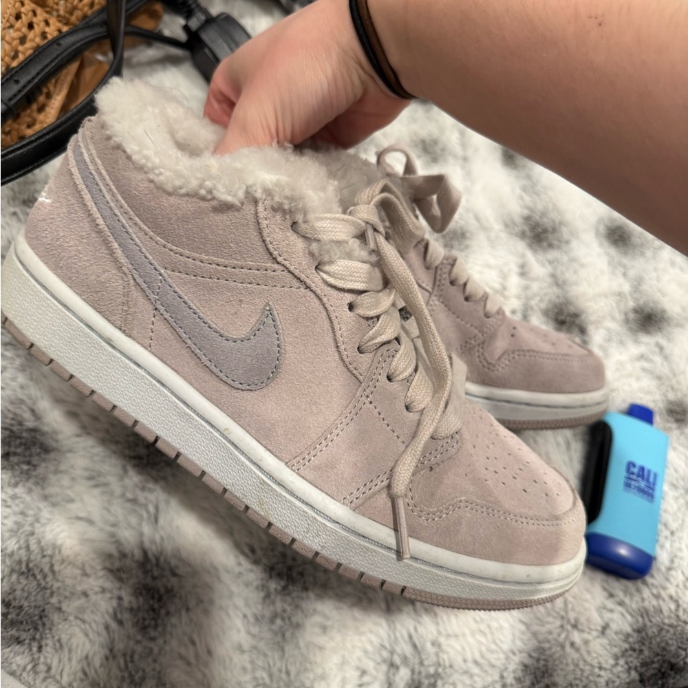 Jordan Men's Gray Suede Sneakers with Fur Lining